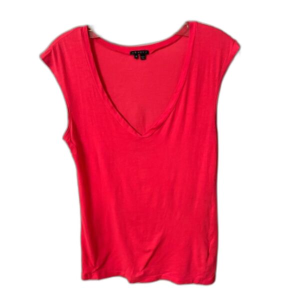 THEORY SIZE MEDIUM WATERMELON PINK SLEEVELESS V NECK TEE CAP SLEEVE - Picture 1 of 6